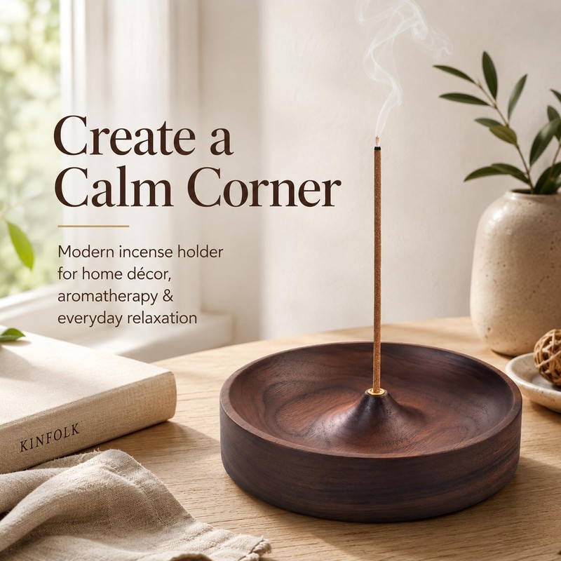 Incense Holder,Walnut Incense Stick Holders,Modern Simple Round Insence