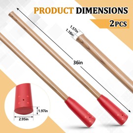 Lasnten 2 Pack 36" Wooden Pickaxe Handle with Rubber End Replacement Mattock Railroad Clay Pick Handle for Chopping Soil, Farm, Gardening, Landscaping
