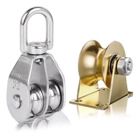 Pack of 2 Pulley Steel Cable, M32 Cable Pulley, Double Pulley, U Groove Roller Wheel, Block Cable Pulley, Stainless Steel Pulley, Load Capacity 250 kg for Pulley System, Ropes, Home, Gym