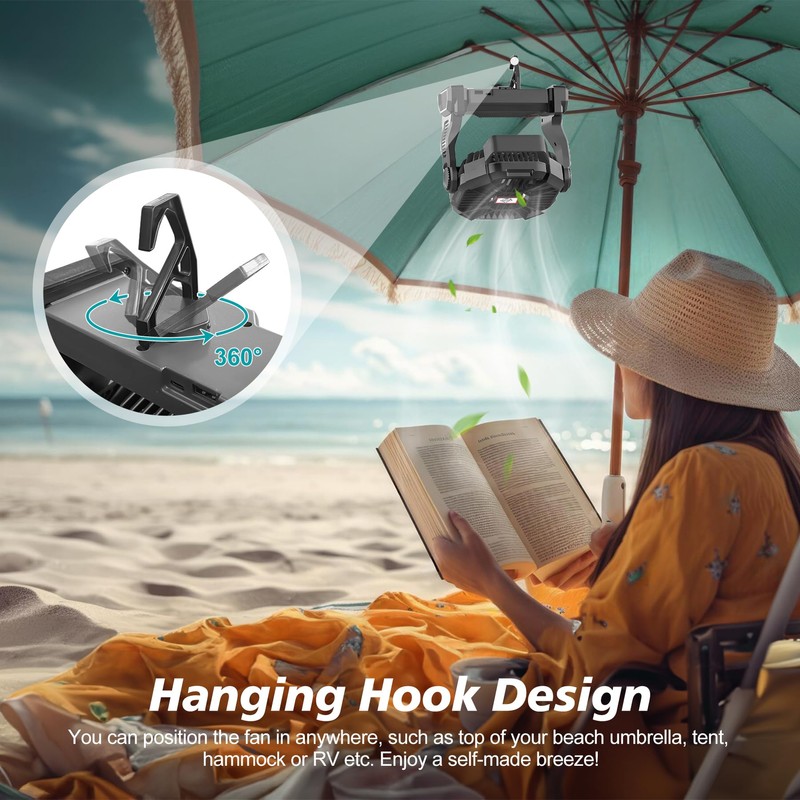 CONBOLA Upgraded Camping Fan - 20000mAh, LED Lantern, 270° Rotate,