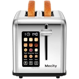 Mecity 2 Slice Toaster Touch Screen 1.5" Wide Slot, Stainless Steel Smart Bread Toaster for Bagel Muffin Waffle Gluten Free Breads, Timer, Defrost, Reheat, 120V 825W