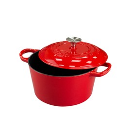 AILIBOO 4 Quart Enameled Cast Iron Dutch Oven with Lid – Dual Handles –Oven Safe up to 500° F – Sturdy Dutch Oven Cookware – Solid Red