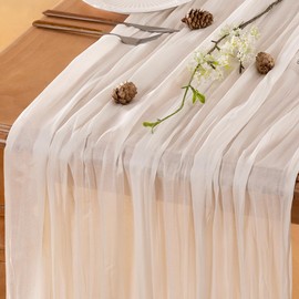 LINXTAR Ivory Table Runner Cheesecloth Table Runner 10FT Farmhouse Table Runners 120 Inches Spring Table Decor Dining Room Centerpiece for Wedding Boho Baby Shower Birthday