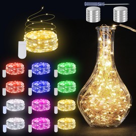 JUSTPRO 12 Pack Fairy Lights Battery Operated String Lights - 7ft 20 LED Waterproof Silver Wire Firefly Lights for DIY Wedding Décor Table Centerpieces Craft Mason Jars Party Decor (Mixed-Color)