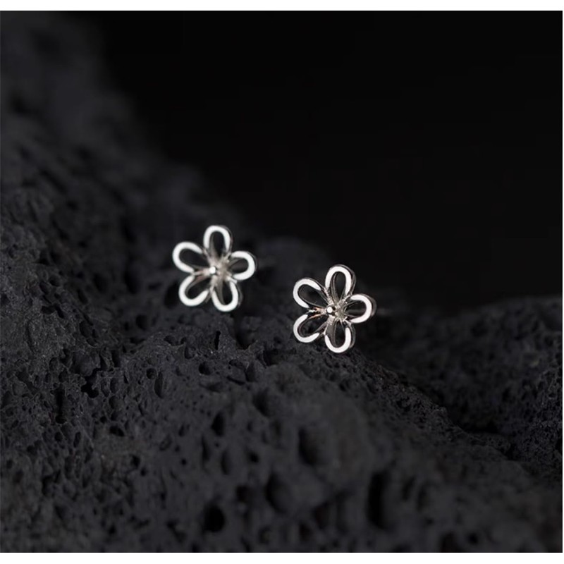 Silver 925 Earrings, Silver, Flower, Simple, Hypoallergenic, Sterling Silver Silver