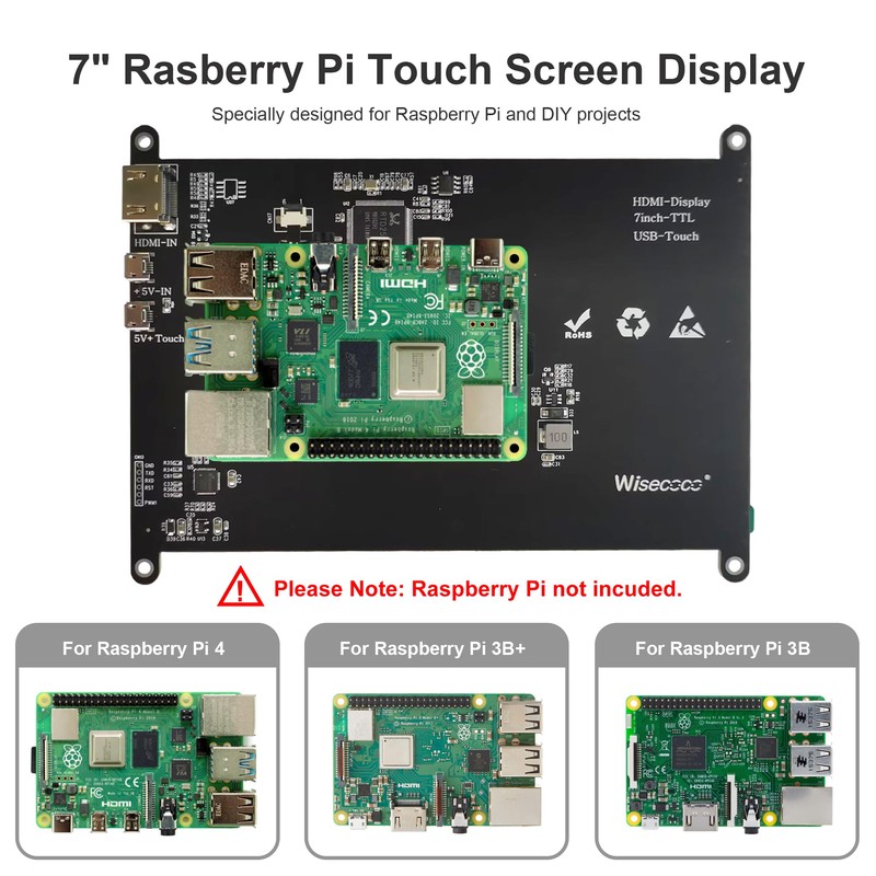 wisecoco 7 Inch Touchscreen Monitor for Raspberry Pi HDMI IPS
