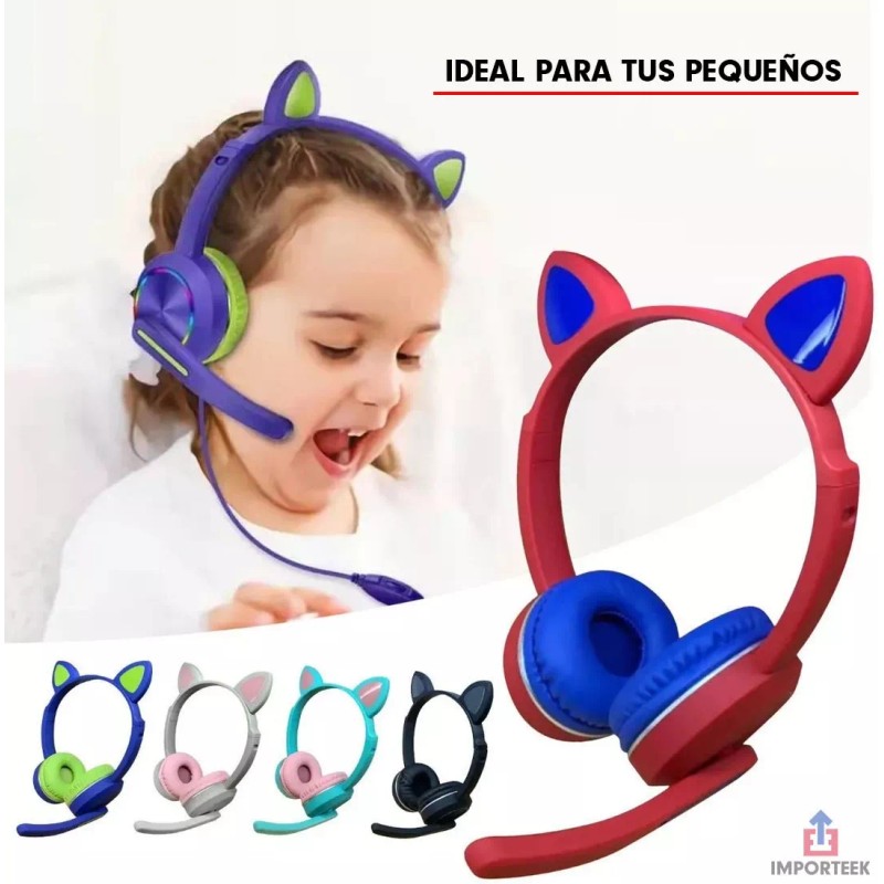 Importeek Audifonos Diadema Gamer Inalambrico Bluetooth Microfono Led