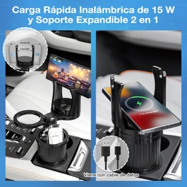 Expansor para portavasos de Coche,Portavasos de Coche,Organizador Expansor de Portavasos de Coche, Admite Carga Inalámbrica, con Base Ajustable y Soporte, Adecuado para la Mayoría de los Automóviles