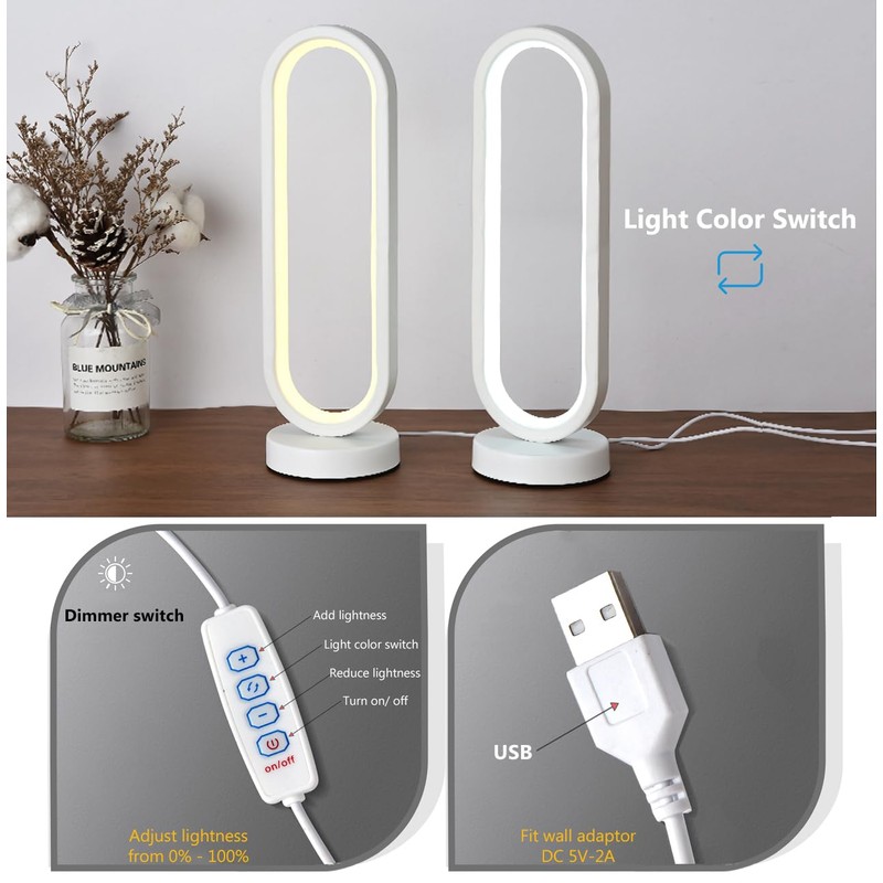 RINGSUN USB Bedside Lamp, 32cm 3-Color Dimmable LED Night Light,