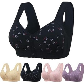 Daisy Bras for Older Women No Underwire Front Closure Comfort Senior Wireless Snap Closing Bra Black 42C