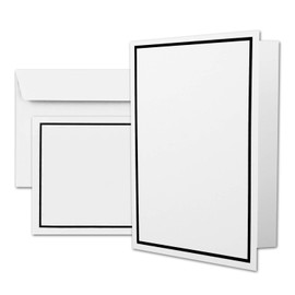 25 x Sympathy Cards DIN A6 + Sympathy Envelopes DIN C6 - Black Mourning Frame - 10.5 x 14.8 cm - Double Card Printable - Condolence Set for Thank You, Invitation, Display Mourning