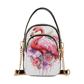 Mnsruu Pink Flamingo Women's Crossbody Handbags Casual Chain Purse Leather Shoulder Bags for Women, Multicoloured, One Size, multicoloured