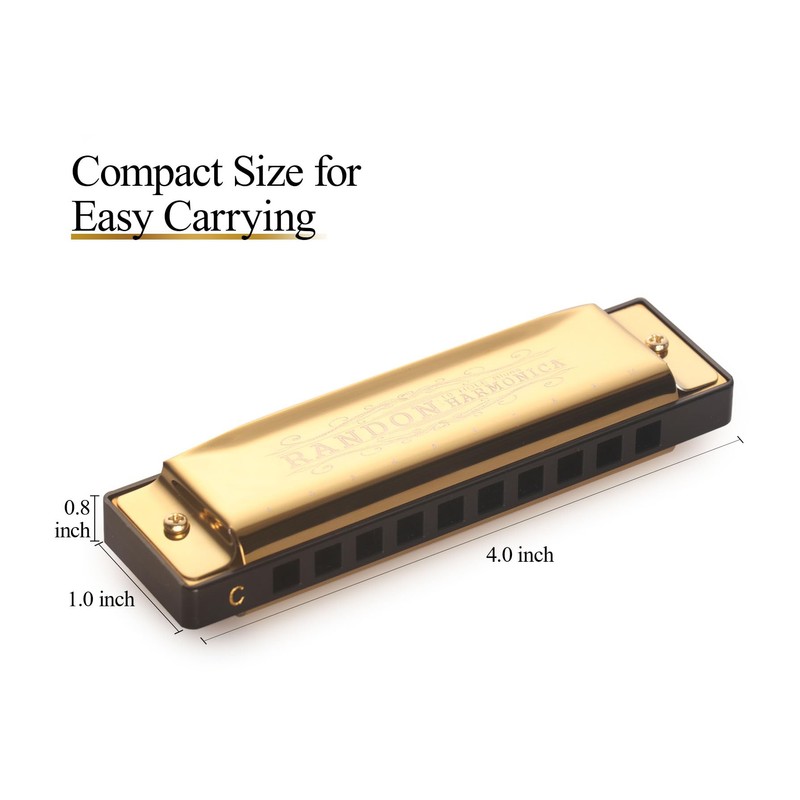 Randon Golden Harmonica Key of C with Case, 10 Holes
