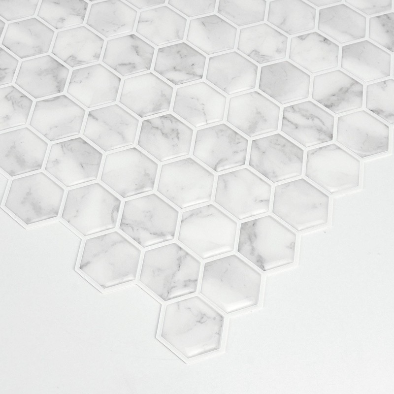In Home InHome NH2359 Hexagon Marble Peel Stick Backsplash Tiles,