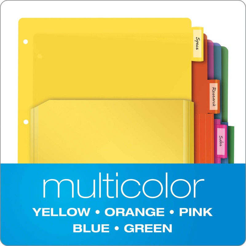 Oxford Binder Dividers with Pockets, 3 Pack, 5 Multicolor Tabs