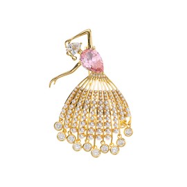 Luxury Pearl Ballet Dancer Brooch for Women Rhinestone Diamond Encrusted Ballet Brooches 14K Gold-Plated Lapel Pin Elegant Jewelry for Wedding Dinner Christmas Gift