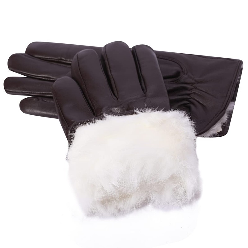 Harssidanzar Leather Gloves for Men, Winter 100% Rabbit Fur Lined