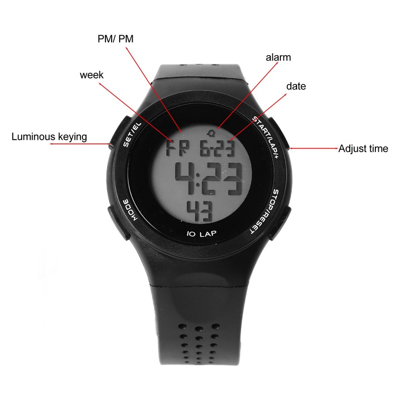 LED Digital Watch Waterproof Clear Display Breathable Strap Electronic Watch