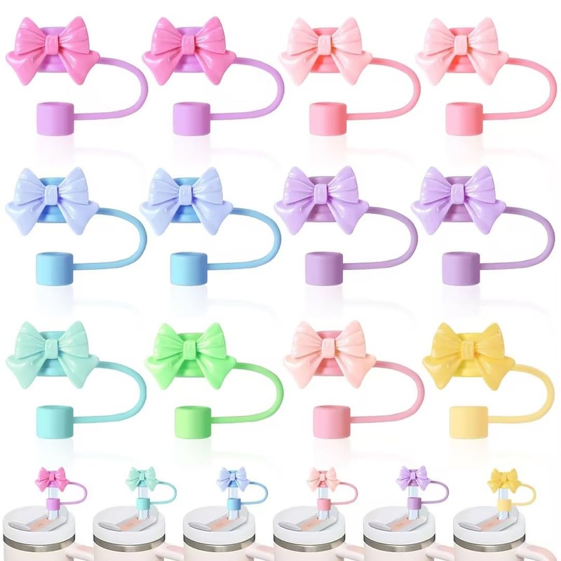 1pc 10mm Beige Bow Straw Cover Lovely Drinking Straw Tips