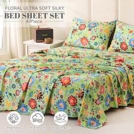 Bedlifes Twin Sheet Set Floral Sheets Twin Ultra Soft Breathable Floral Bed Sheets Deep Pocket Printed Boho 100% Microfiber 3 Piece Twin Size Floral Sage Green