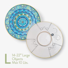Display Buddie Adjustable Wall Plate Hanger - Secure for Round Platter Bowl Tray Wall Display - Steel - Silicone Hooks - Large 14"-22" up to 8 lbs