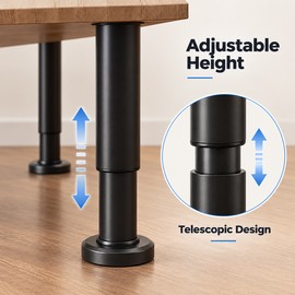 Adjustable Furniture Support Legs for Beds, Sofas & Tables – 4-Pack Black Metal Height-Adjustable Legs for Stable Support