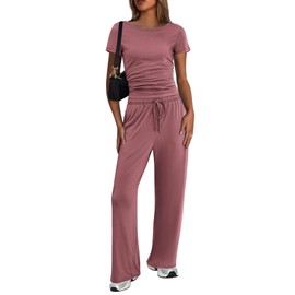 Ekouaer Women's 2 Piece Sets Outfits Short Sleeve Wide Leg Tracksuits Casual Lounge Set Matching Sets with Pockets