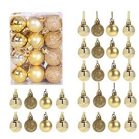 GOOTRADES Set of 24 Mini Shatterproof Christmas Balls Tree Ornaments Party Decoration, 3cm/1.18'' (Gold)