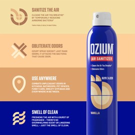 Ozium 8 Oz. Air Sanitizer & Odor Eliminator for Homes, Cars, Offices and More, Vanilla Scent, Pack of 1