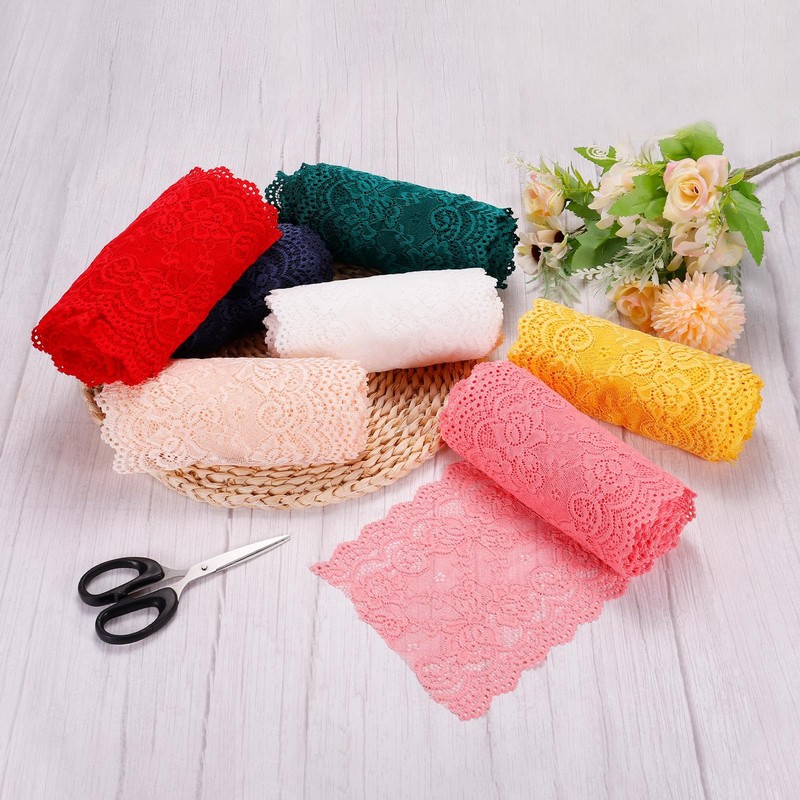 MECCANIXITY 6 Inch Wide 5 Yard Lace Ribbon Floral Pattern
