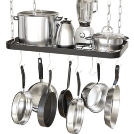 Hanging Pots and Pans Organizer Rack for Ceiling Wall Mount Grid Kitchen Pot Storage Shelves for Utensils, Cookware with 8 S Hooks (24.4 x 11.8 x 1.2 inches)- JACKCUBE DESIGN MK397B