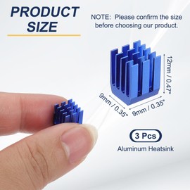 PATIKIL Heatsink 9x9x12mm, 3 Pcs Aluminum Cooler Radiator Heat Sink with Thermal Blue Sticker for Raspberry Pi Chip CPU Power Transistor FET IC Power Amplifier, Blue