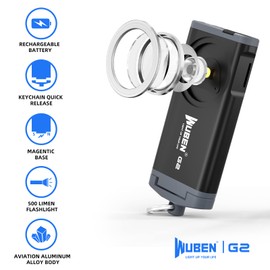 WUBEN G2 Mini Flashlight Keychain, 500 Lumens Rechargeable Pocket Flashlight, 5 Modes Small Led Flashlight, EDC Keychain Brightest Flashlight Magnetic Hat Clip for Travel,Walking,Searching,Hiking