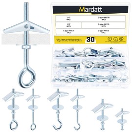 Mardatt 30Pcs 3 Types Toggle Bolts Assortment Kit, M4 M6 Toggle Bolt Eye Bolt Butterfly Anchors and 1/4", 1/8" Butterfly Toggle Anchors, Drywall Anchors with Wing Nut for Hanging Lamps Heavy Items