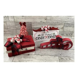 Agape Gifts Designs AGD Christmas Decor - Merry Bright Candy Cane Tier Tray Display 4pc Set