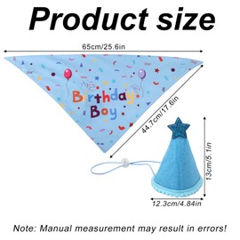 Dog Birthday Bandana Set, Boy Dog Birthday Party Supplies with Adjustable Hat and Glitter Numbers Reusable Scarf Pet Apparel Accessories (Blue)