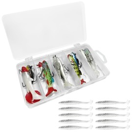 20-Piece Simulated Fishing Bait Set, Double Hook Bait, Glitter Bait, T-Tail Soft Bait, Two-Color Fake Bait, Artificial Spinner Bait, Fishing Accessories