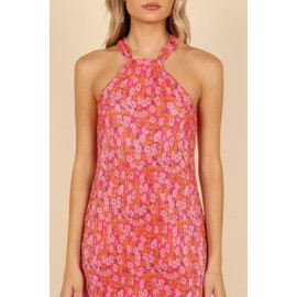 Petal & Pup Women's Melody Plisse Halter Mini Dress, Hot Pink