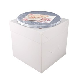 Cakebon Cake Boxes with Boards - 8 Inch Round Cake Drum Silver - Box With Window for Birthdays, Weddings and Parties (1pc Each, 2pcs Total)