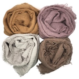 MANSHU 4PCS Women's Soft Cotton Hemp Shawl & Wrap, Long Scarf & Head Scarf