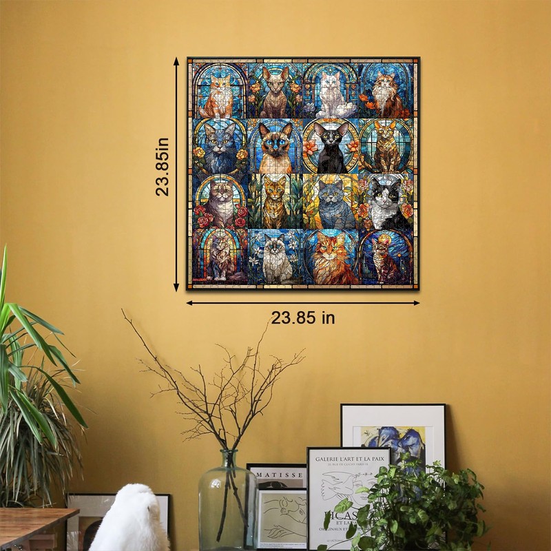 Stained Glass Puzzle Cat Puzzles for Adults 1000 Pieces, Colorful
