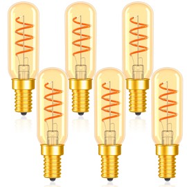 GANLILAN 2W E14 LED Bulb 25 Watt Equivalent Candelabra, Non-Dimmable 2200K Warm White T6 Amber LED Bulbs 3W 300lm Vintage T25 for Chandelier Ceiling Fan, Tubular Small Filament Bulbs, Pack of 6