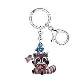 NEWEI Acrylic Northern Raccoon Keychains Rings Jungle Animal Jewelry Handbag Purse Car Charms Gift for Women Girls (4th of July)