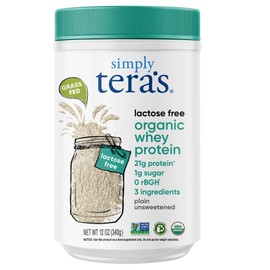 Simply tera's Lactose Free Organic Whey Protein Powder Unsweetened - Unflavored & Plain Whey, 21g of Protein Per Serving, Non-GMO, Gluten-Free, rBGH-Free, Kosher, Organic - 12 Oz