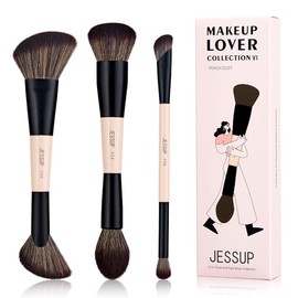 Jessup 3 Brochas de Maquillaje Rostro Doble Punta para Contorno y Base T508