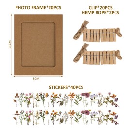TYGFRT 42 Piece Paper Photo Frame Set, 40 Flower Stickers, Photo Frame with Twine Clip, Hanging Paper Photo Frame, DIY Photo Album Wall, Kraft Paper Photo Album Frame