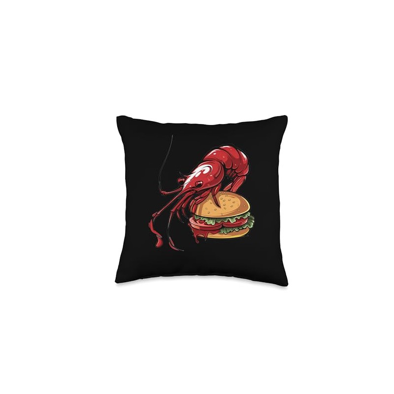 Cherry Shrimp Eating A Hamburger Throw Pillow