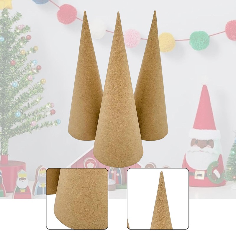 Fancyes 3 Pcs Paper Mache Cones Open Bottom, 25cm Thick