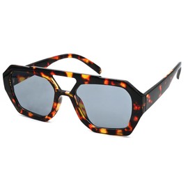 Onrtry Trendy Hexagonal Aviator Sunglasses for Women Thick Square Frame Double Bridge Sun Glasses(Leopard/Grey)