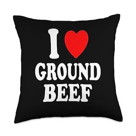 I Heart (Love) Ground Beef Designs I Heart (Love) Ground Beef Carnivore Keto Low Carb Cooking Throw Pillow, 18x18, Multicolor